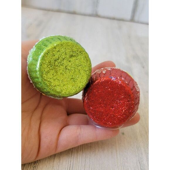 Glitter Sparkle Cherry cupcake bakery set ornament Xmas decor - Picture 6 of 7